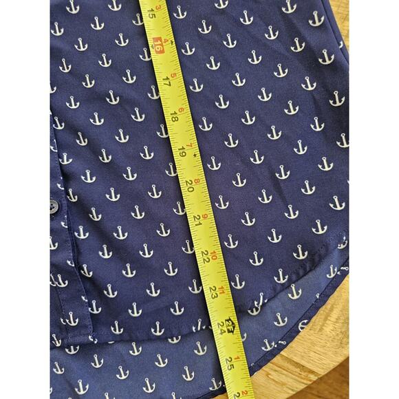 Express The Portofino Shirt Nautical Anchor Print Navy Blue XS Roll Tab Sleeves - Picture 7 of 8